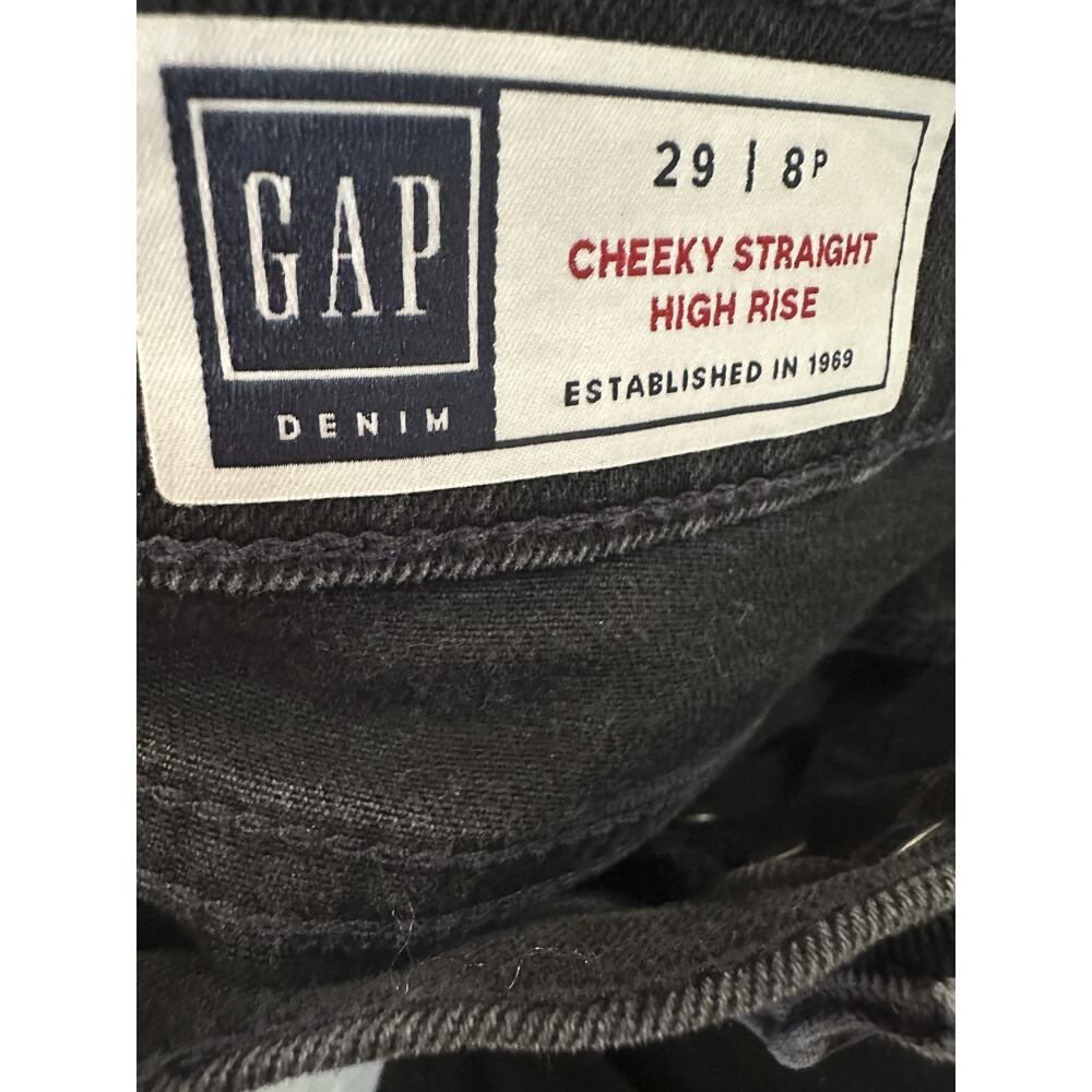GAP High Rise Cheeky Straight Jeans Raw Ankle Absolute Black Size 29 8 Petite 8P - Picture 7 of 12